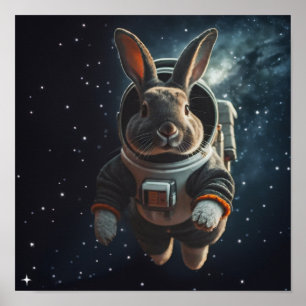 Astronaut Bunny Space Nursery Poster