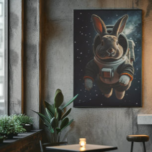 Astronaut Bunny Space Nursery Poster