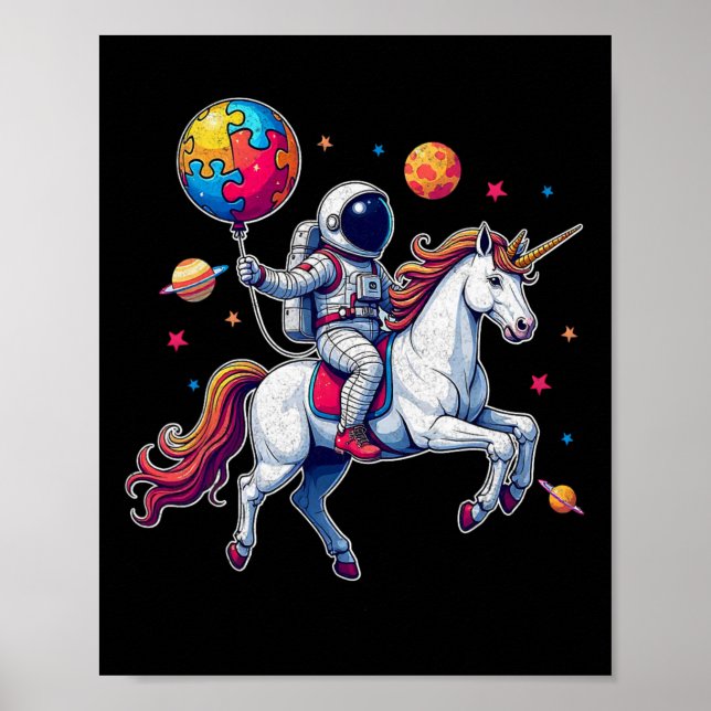 Astronaut Bylloon Autism Awareness Unicorn Autisti Poster (Front)