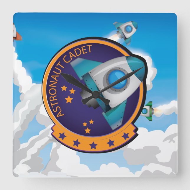 Astronaut Cadet Badge Square Wall Clock (Front)