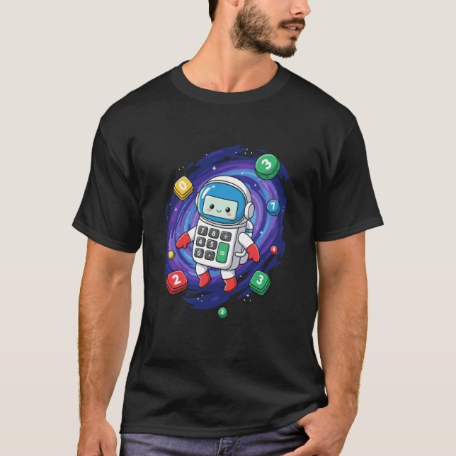 Astronaut Calculator Space Math Graphic T-Shirt (Front)