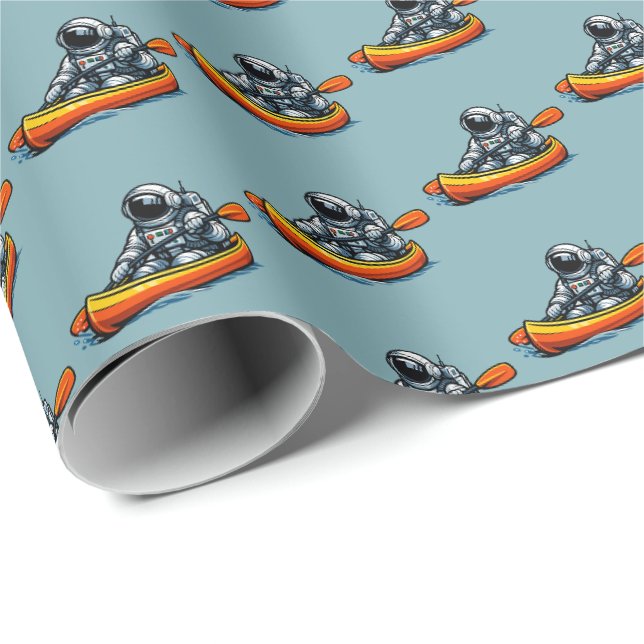 Astronaut Canoeing Wrapping Paper (Roll Corner)