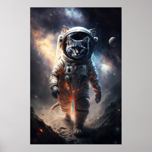 Astronaut Cat Art Print Funny Animal in Space