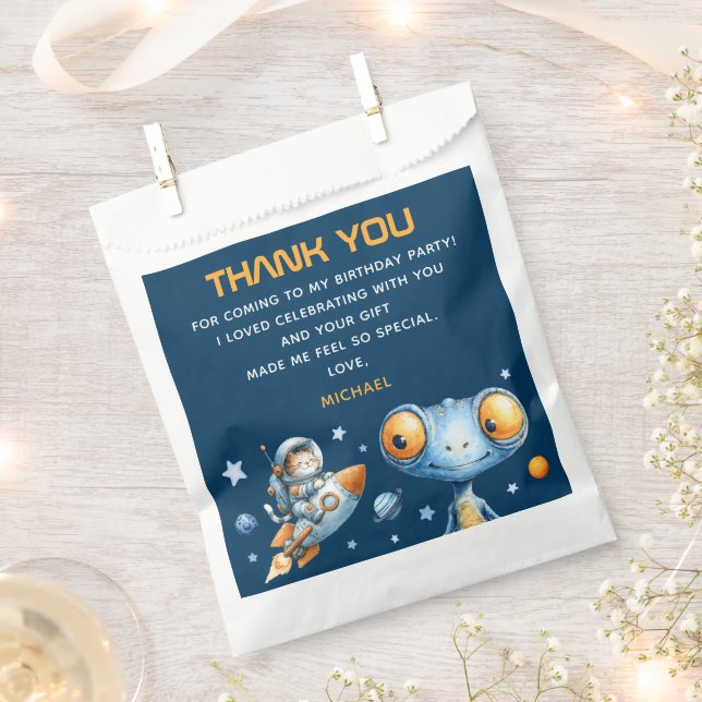 Astronaut Cat Blast Off 1st Birthday Thank You  Favour Bags (Clipped)