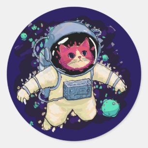 Astronaut Cat colourful Classic Round Sticker