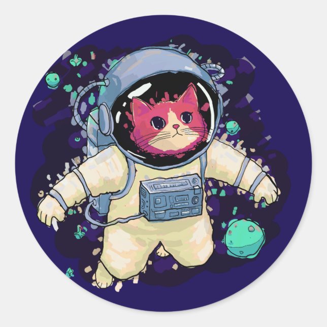 Astronaut Cat colourful Classic Round Sticker (Front)