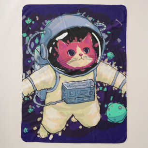 Astronaut Cat colourful Sherpa Blanket