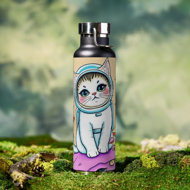 Astronaut Cat Dreams Water Bottle (Outdoor)