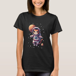 Astronaut Cat Floating in Space Cute Sci-Fi Art T-Shirt