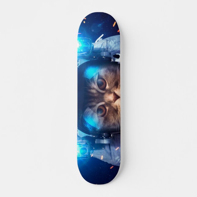 Astronaut cat floats above Earth Skateboard (Front)