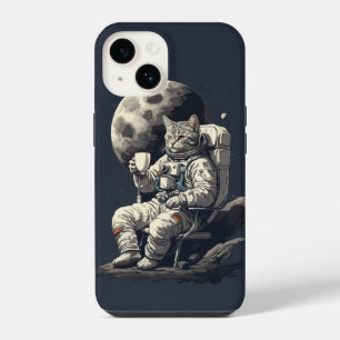 Astronaut Cat Having Cup of Coffee iPhone 14 Case
