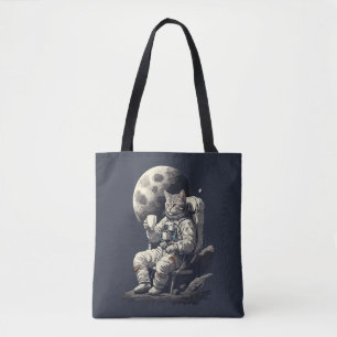 Astronaut Cat Having Cup of Coffee Tote Bag