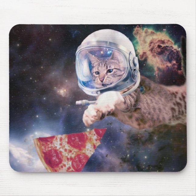 Astronaut cat hunting a pizza slice mouse mat (Front)