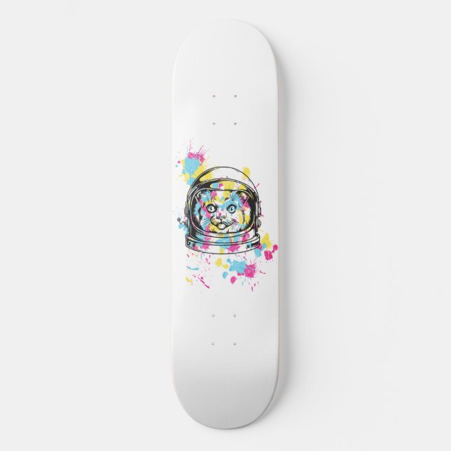 Astronaut Cat Illustration Skateboard (Front)