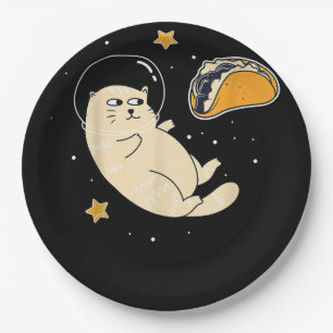 Astronaut Cat in Outer Space  Taco Moon Paper Plate