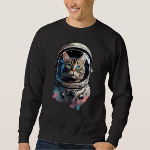Astronaut Cat In Space Watercolor Art Sweatshirt