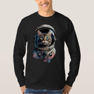 Astronaut Cat In Space Watercolor Art T-Shirt