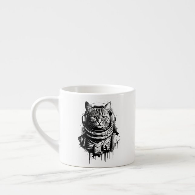 Astronaut Cat Ink Art Espresso Cup (Left)