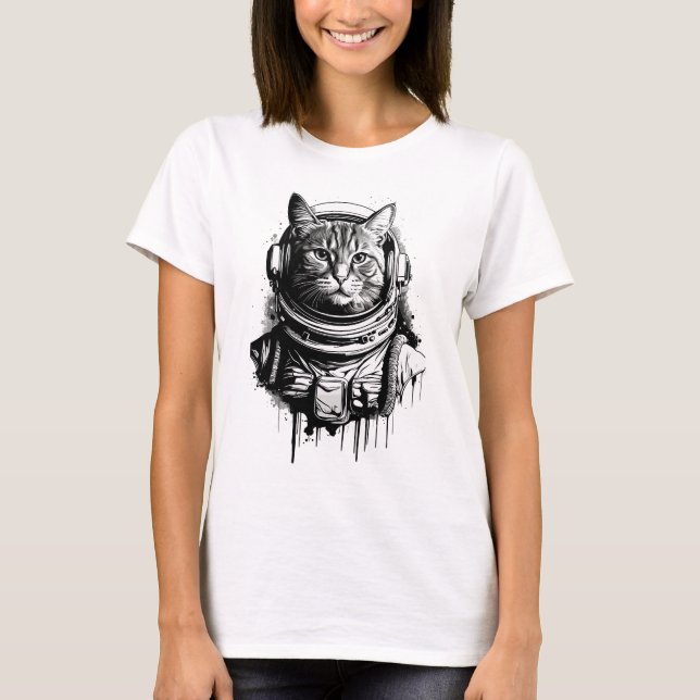 Astronaut Cat Ink Art T-Shirt (Front)