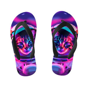 astronaut cat kid's flip flops