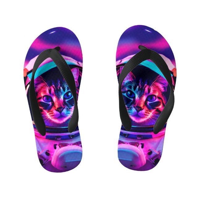astronaut cat kid's flip flops (Footbed)