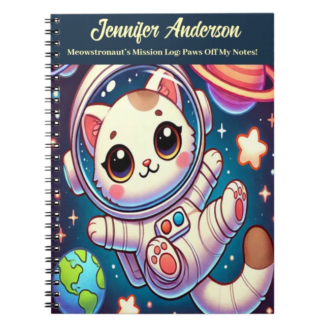 Astronaut Cat Notebook Customisable Name & Title (Front)