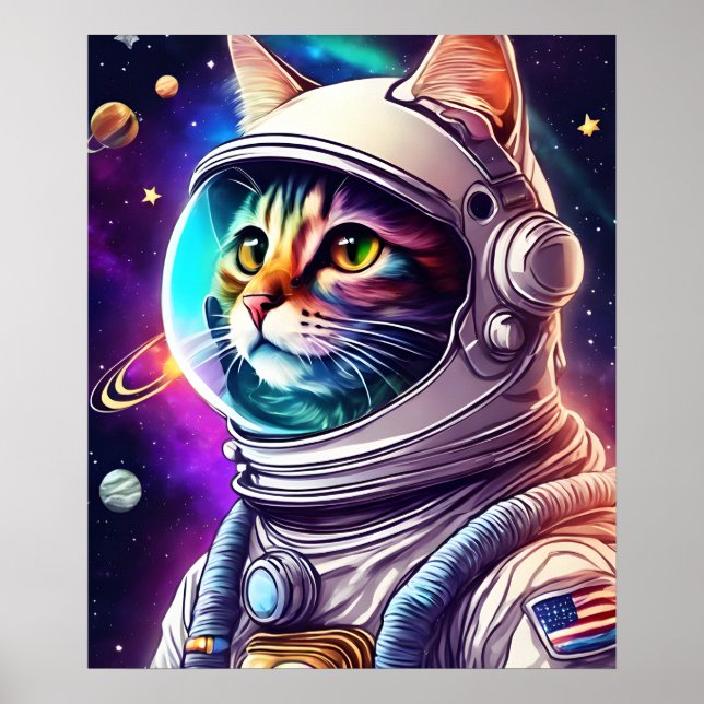 Astronaut Cat Poster - Space Feline Wall Art (Front)