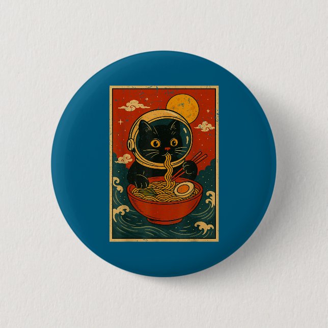 Astronaut Cat Ramen Japanese Graphic Tees Men Wome 6 Cm Round Badge (Front)