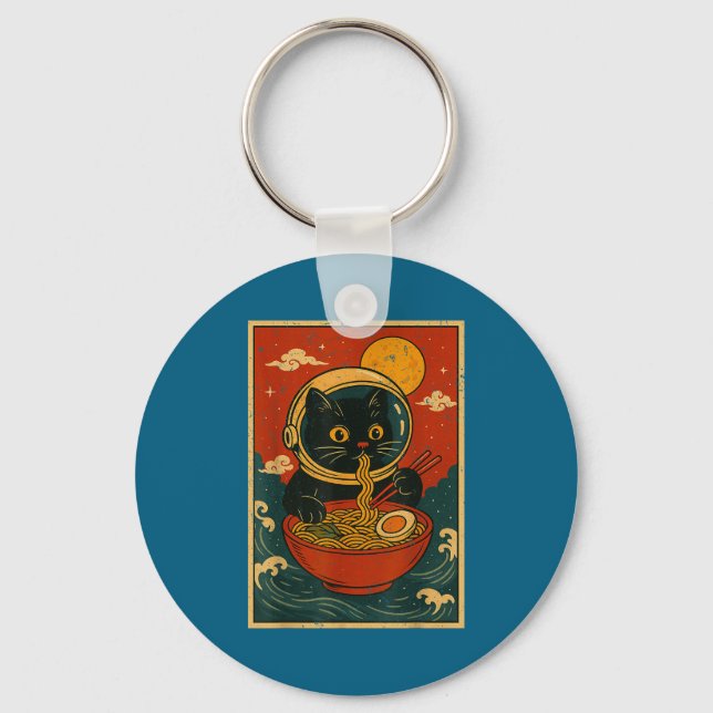 Astronaut Cat Ramen Japanese Graphic Tees Men Wome Key Ring (Front)