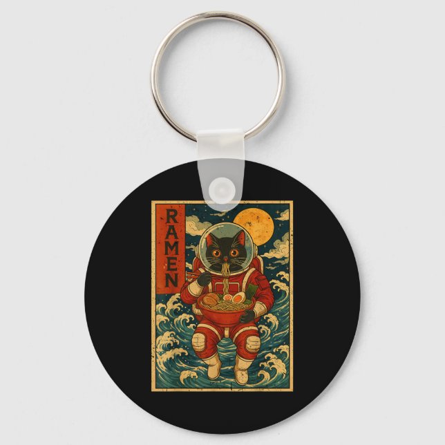 Astronaut Cat Ramen Japanese Graphic Tees Men Wome Key Ring (Front)