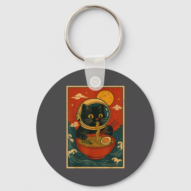 Astronaut Cat Ramen Japanese Graphic Tees Men Wome Key Ring (Front)