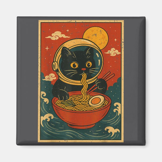Astronaut Cat Ramen Japanese Graphic Tees Men Wome Magnet (Front)
