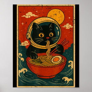 Astronaut Cat Ramen Japanese Graphic Tees Men Wome Poster