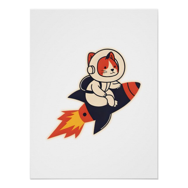 Astronaut Cat Riding Rocket – Cosmic Adventure Des Poster (Front)