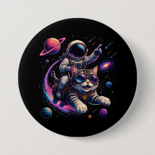 Astronaut cat riding through space 7.5 cm round badge
