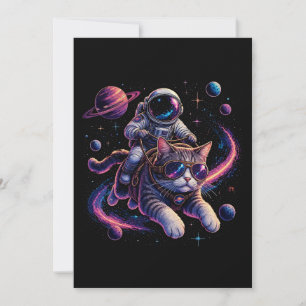 Astronaut cat riding through space invitation