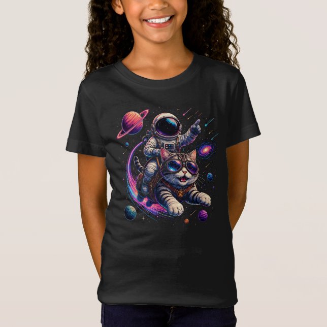 Astronaut cat riding through space T-Shirt (Front)