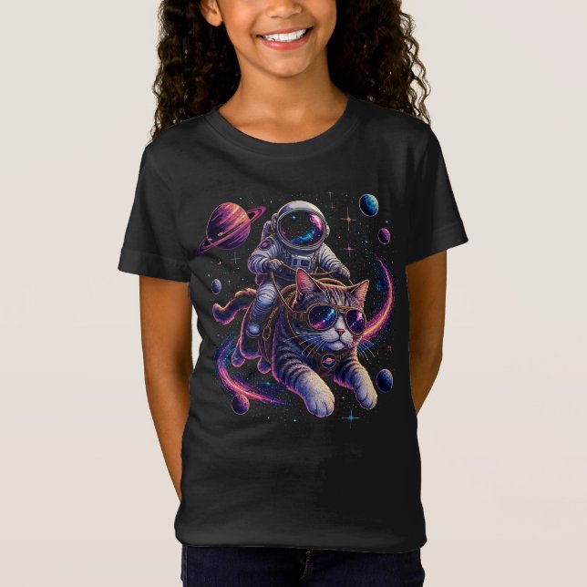 Astronaut cat riding through space T-Shirt (Front)