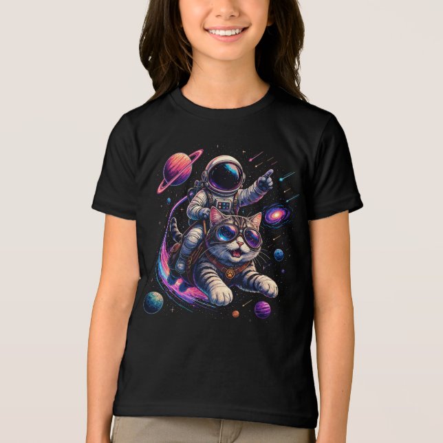 Astronaut cat riding through space Tri-Blend shirt (Front)