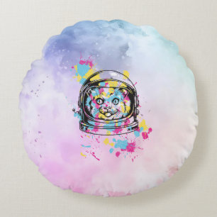 Astronaut Cat Round Cushion