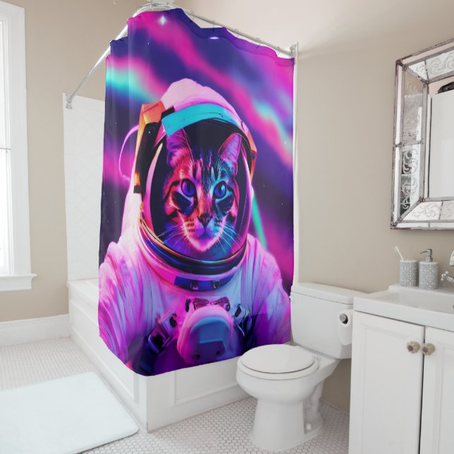 astronaut cat shower curtain (In Situ)