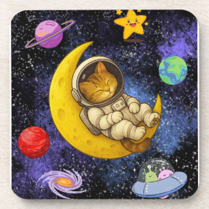 Astronaut Cat Sleeping on the Moon Coaster