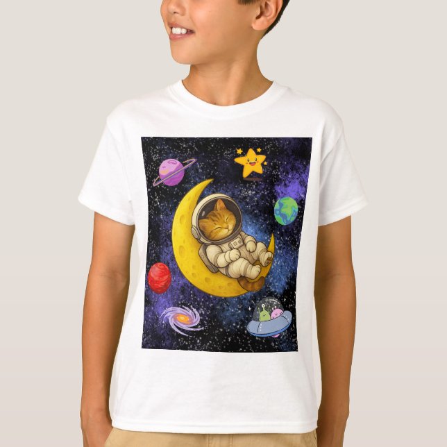 Astronaut Cat Sleeping on the Moon  T-Shirt (Front)