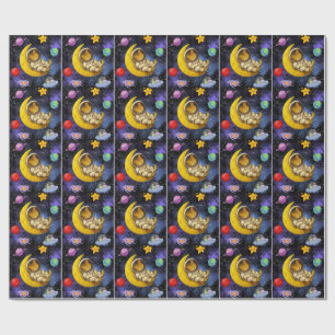 Astronaut Cat Sleeping on the Moon Wrapping Paper