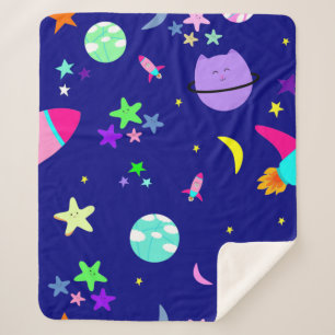 astronaut cat spaceship galaxy sherpa blanket