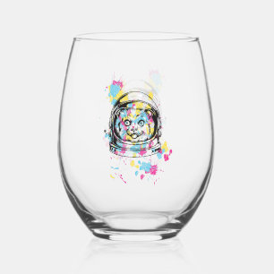 Astronaut Cat Stemless Wine Glass