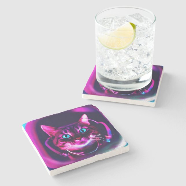 astronaut cat stone coaster (Side)