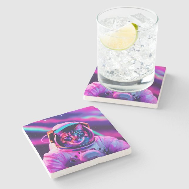 astronaut cat stone coaster (Side)