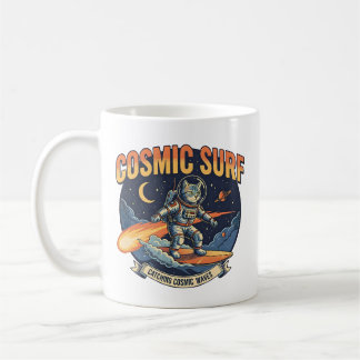 Astronaut Cat Surfing comic waves Coffee Mug