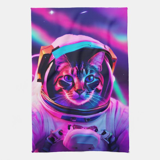 astronaut cat tea towel (Vertical)
